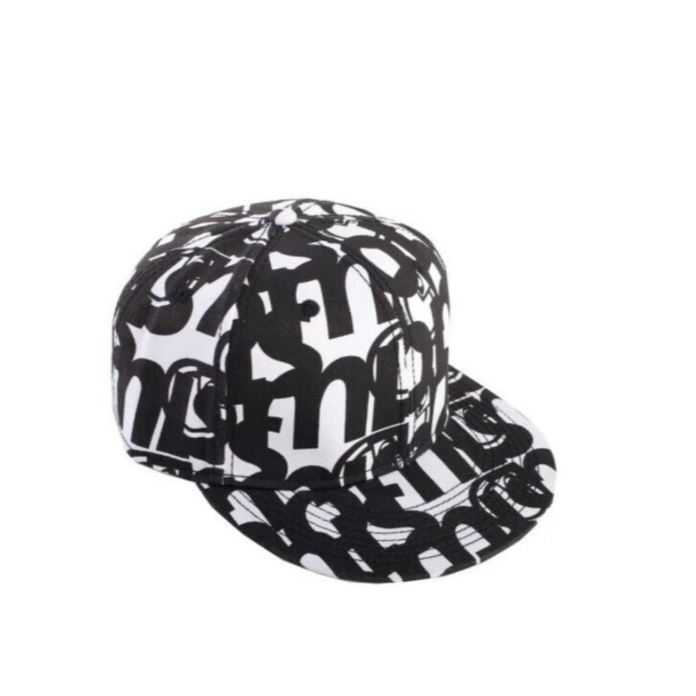 Nomis Big Up Fitted Hat Baseball Cap Size 7 5/8 Black White Print